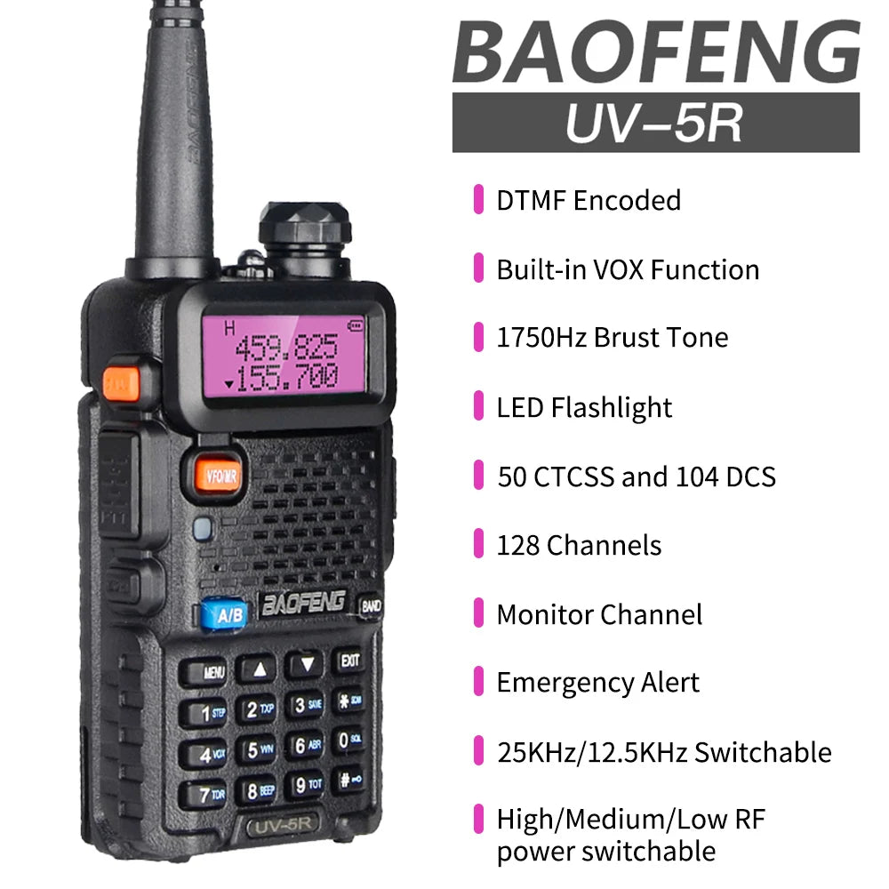 BaoFeng UV-5R Walkie Talkie 5W/8W Two Way Radio Commutator VHF/UHF 136-174MHz & 400-520MHz Station Receiver Ham Wireless Set