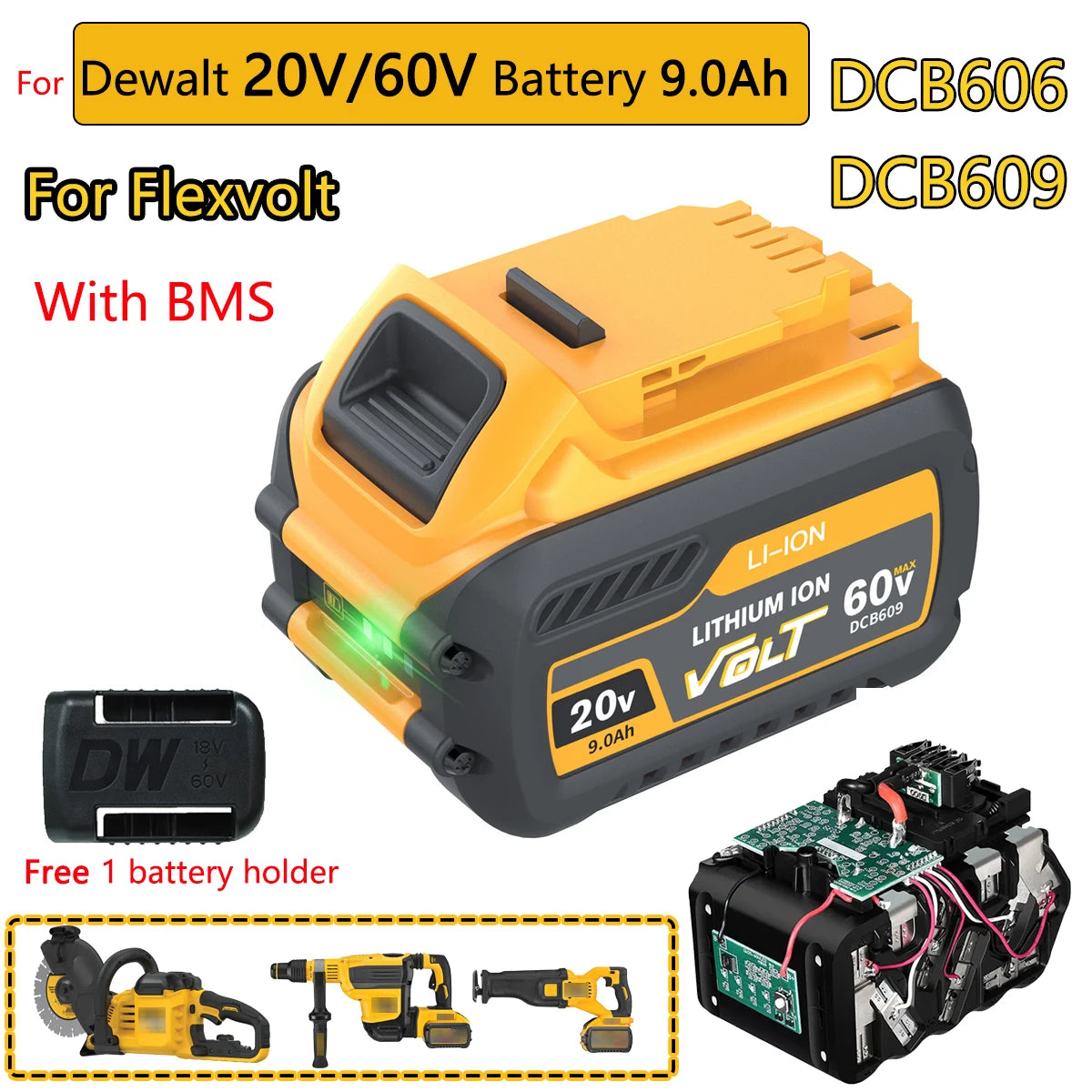 DCB200 For Dewalt 60V DCB606 9000mAh 20V MAX Li-ion Battery DCB609 DCB205 DCB204 DCB206 DCB209 DCB182 Power Tool Battery