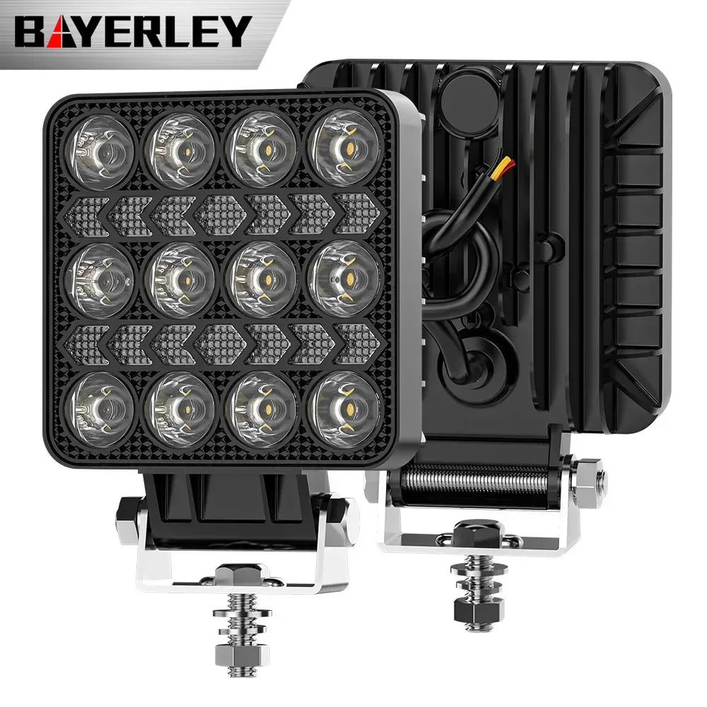 Bayerley 4 Inch DRL Square Car Work Light LED White and Yellow 2 Color Off-road Vehicle Spotlight Headlight 17W Car Light Bar