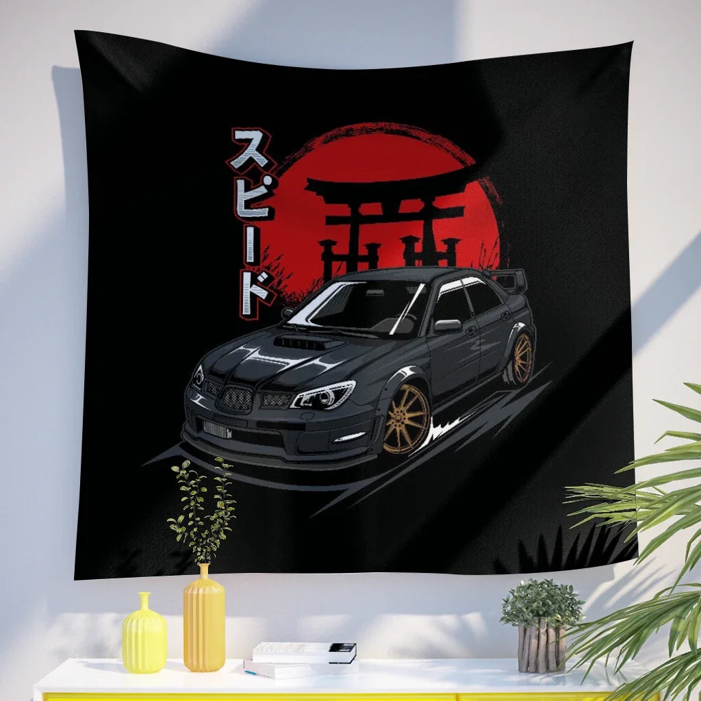 Jdm Car Japanese Racing Game Neon Sport Skyline  Sunset Tapestry Wall  Decorative  Bedroom