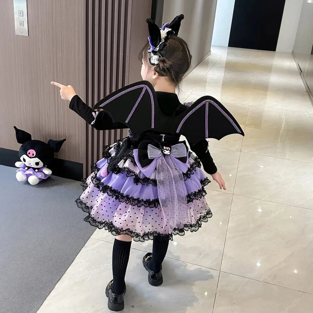 Sanrio Kuromi Spring and Autumn Girl Cute Cartoon Dress Lolita Birthday Party Role Play Tutu Dress Child Dress Gift Christmas