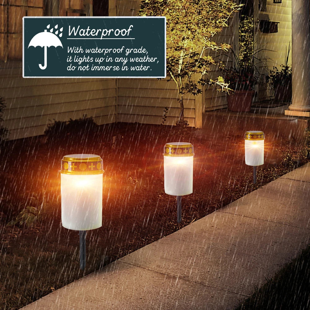 Grave Candle For Cemetery Waterproof Solar Electronic LED Candle Light Flameless Tea Light Outdoor Solar Lawn Lamps