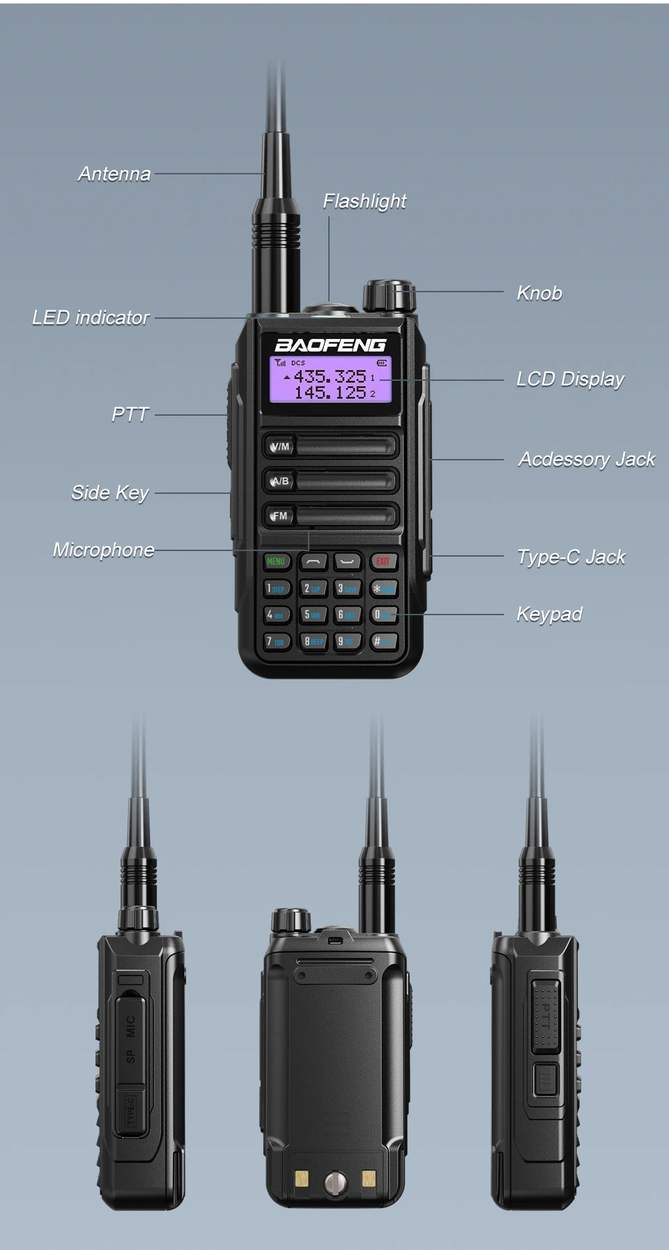 BaoFeng UV-16 PRO High Power Antenna Walkie Talkie With USB Charger Long Range Waterproof UV16 Transceiver Two Way Radio Type-C