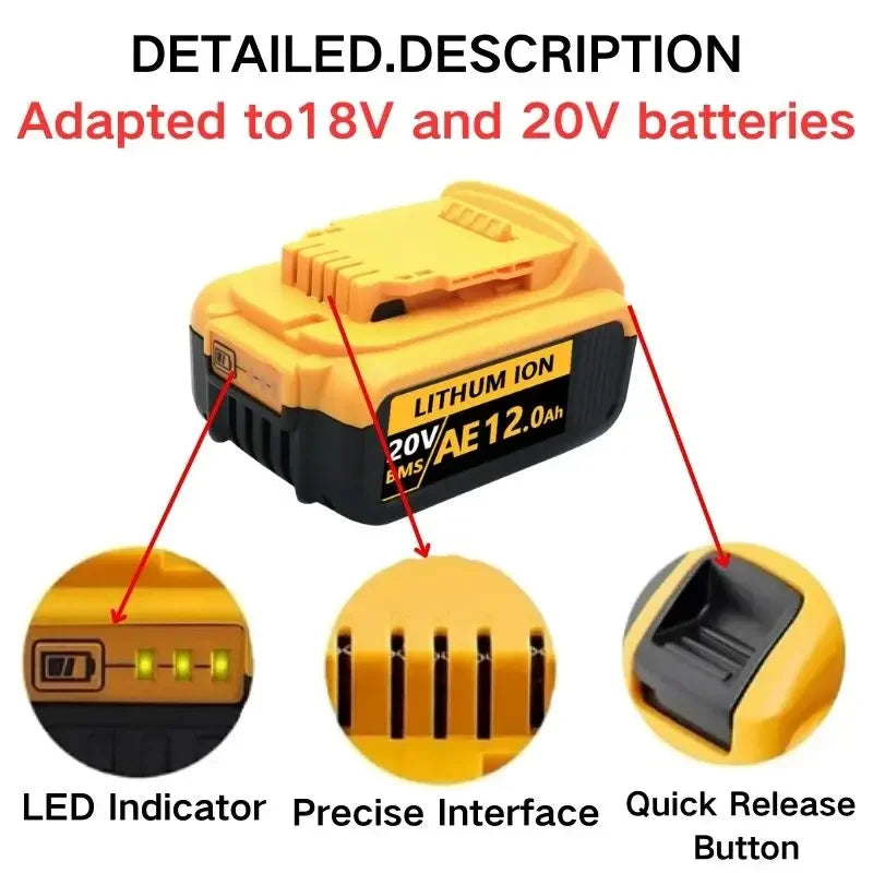 6000mAh、8000mAh Battery DCB200 MAX For Flexvolt For Dewalt DCB606 DCB205 DCB206 DCB209 DCB182 Power Tool Battery 20V/60V Battery