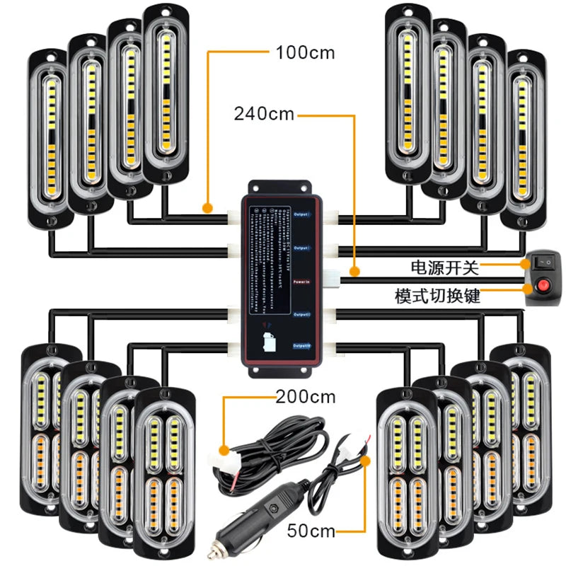 288 SMD 16in1 LED Strobe Warning Light Cheap Strobe Grille Flashing Lightbar Truck Car Beacon Lamp Amber Traffic Car Light