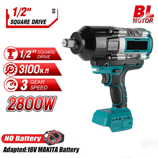 3100N.M High Torque Brushless Electric Impact Wrench Super Power Screwdriver Cordless Wrench Power Tools for Makita 18V Battery