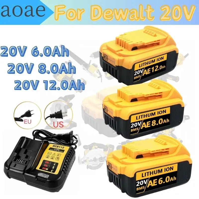 20V 18V DCB200 12.0Ah Replacement Li-ion Battery for DeWalt DCB205 DCB201 DCB203 Power Tool Battery 20 Volt MAX With Charger