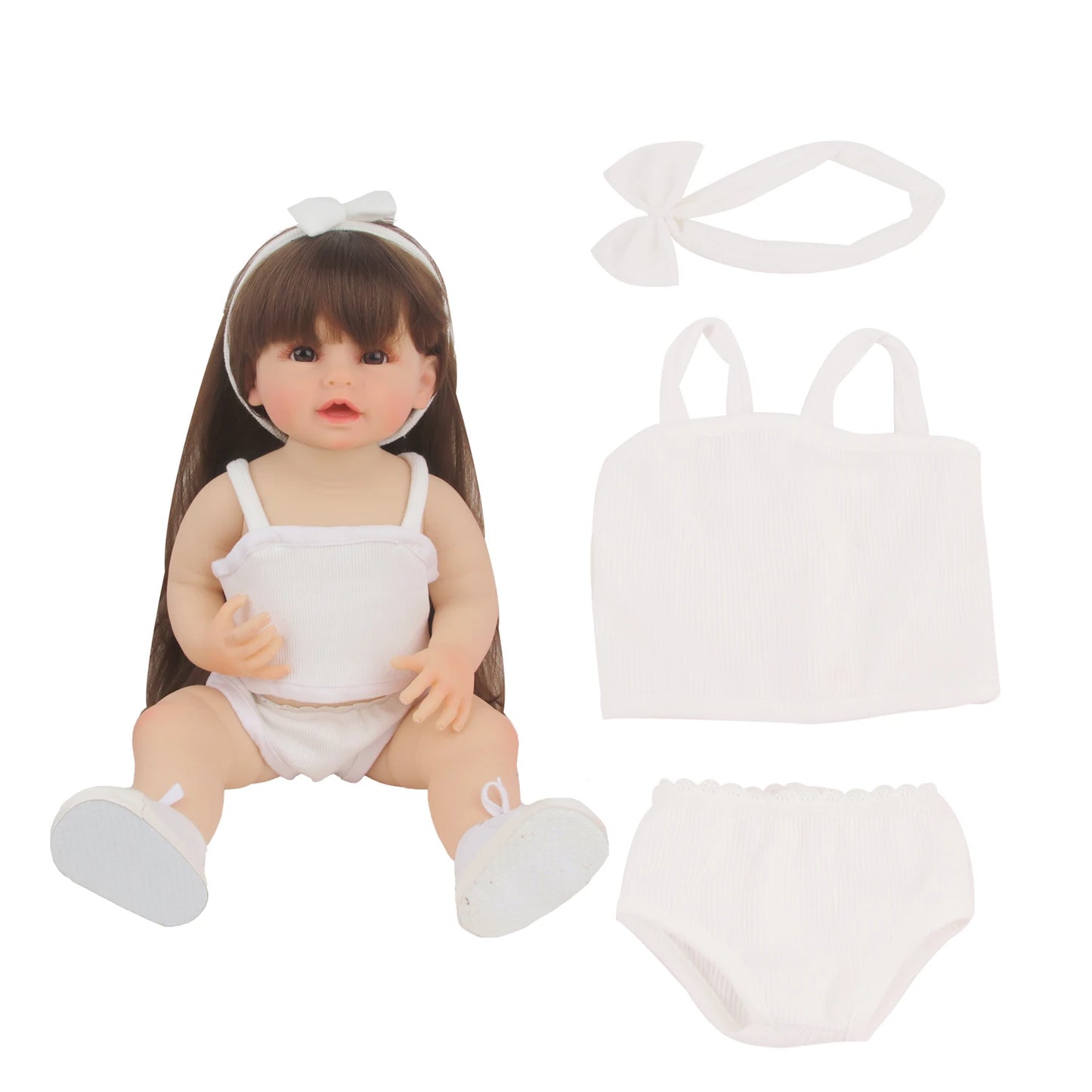 55CM 22 Inches Baby Reborn Girl Doll Full Body Soft Silicone Cute Newborn Dolls With Shoes,Clothes Girl's Best Gift Festival Toy