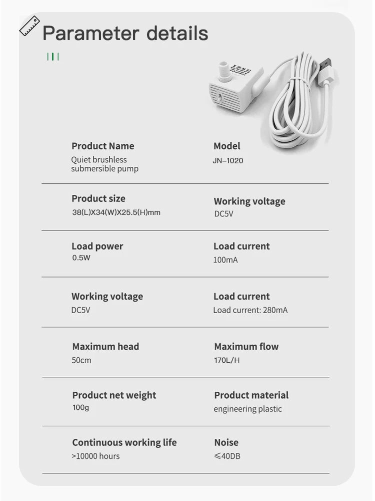 5V Water Pump for Cat Water Fountain Dispenser Pet Dog Automatic Fountain Supplies Replacement Motor Accessories USB Plug