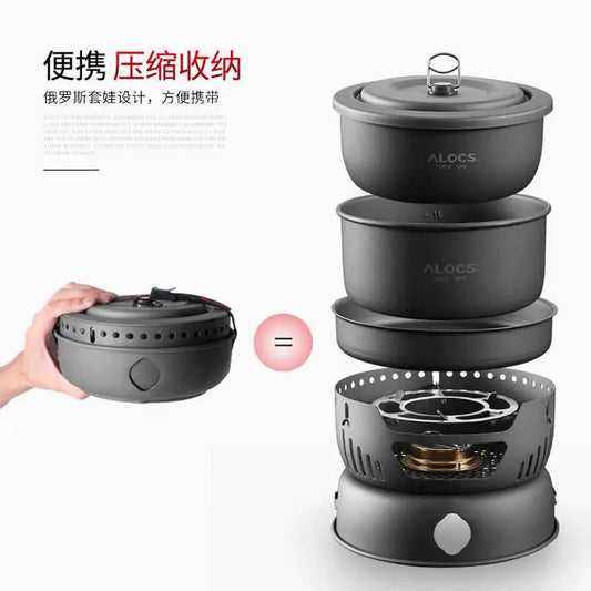 ALOCS CW-C05 Portable Alcohol Stove Gas Stove Outdoor Pot Set Cooking Set Camping Pot Set