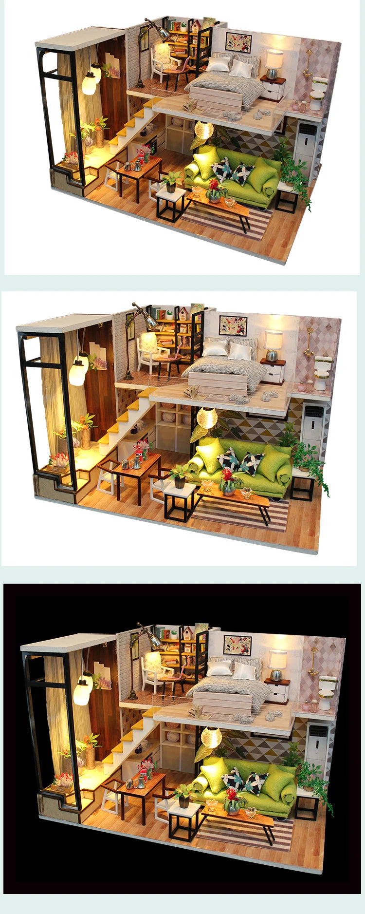 Assemble DIY Wooden House Dollhouse kit Wooden Miniature Doll Houses Miniature Dollhouse toys With Furniture LED Lights Gift