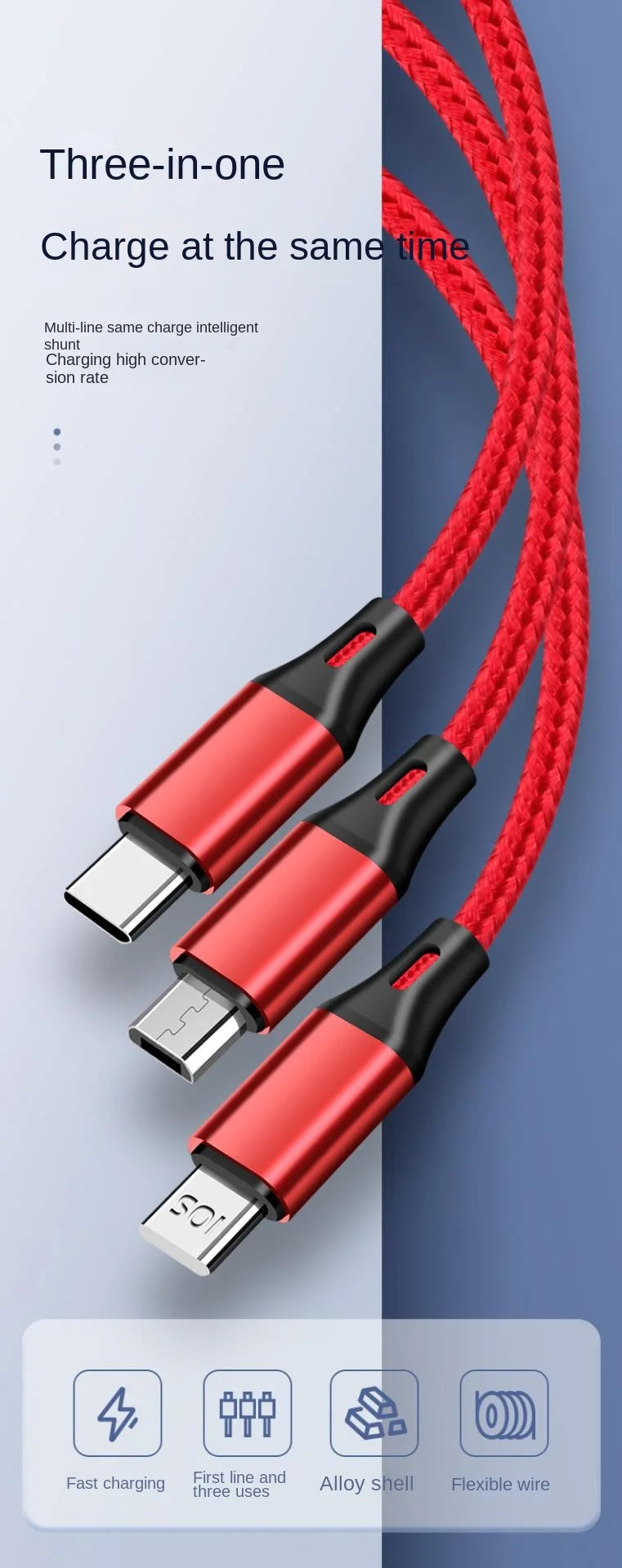 One drag three mobile phone data cable for Android USB cable three-in-one Type-C Apple quick-charge cable