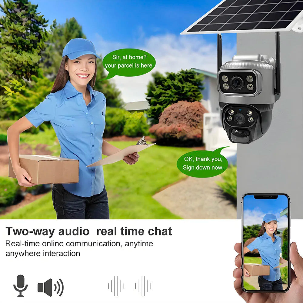 Solar Camera Outdoor Dual Lens 8MP 4G SIM IP 8000mAh Batteries Wireless Video Surveillance V380 Security Protection 360 CCTV