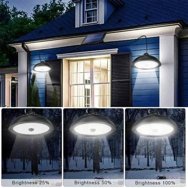 Solar Pendant Lamp Outdoor Waterproof Chandelier Light Hanging Shed LED Decorations with Remote Control for Indoor Shed Barn Roo