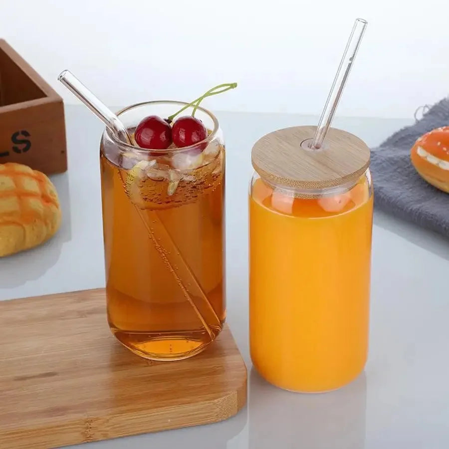 1 Pc Drinking Glasses with Bamboo Lids and Glass Straws, Glass Cups with Lids and Straws, Beer Glasses, Ideal for Water, Soda