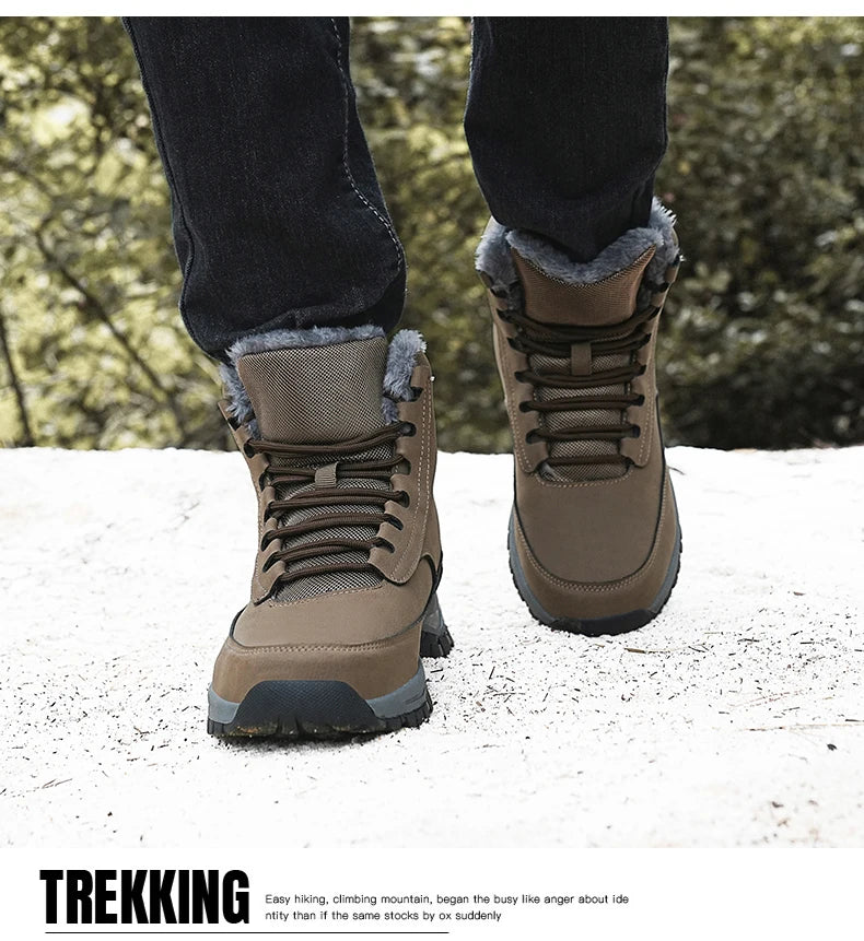 2024 Mens Sneakers Cotton Shoes Winter Plush Trekking Shoe TPR Shoes Non-slip Ankle Boots Waterproof Leather Warm Snow Boots Men