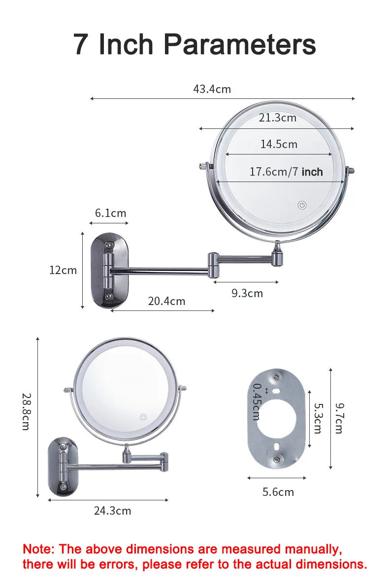 Wall Folding Makeup HD Mirror Double Side Fill Light Magnifying USB Charging Led Tricolor Dimming Bathroom Cosmetic Mirrors