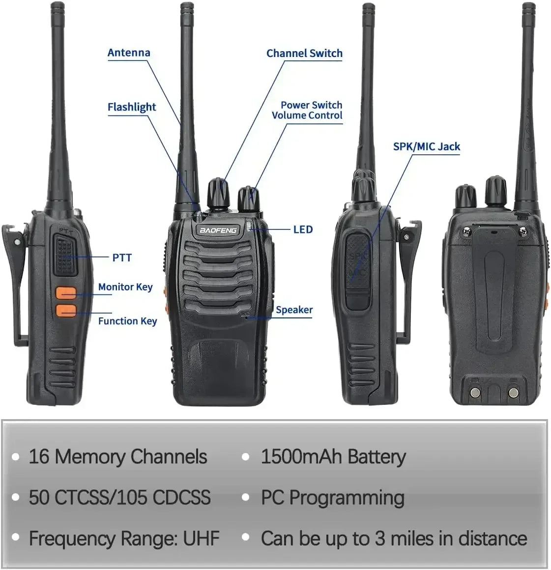 Baofeng Official Store 2Pcs BF 888S Walkie Talkie UHF 400 470MHz Long Range Two Way Ham Radios Transceiver for Hunting Hotel