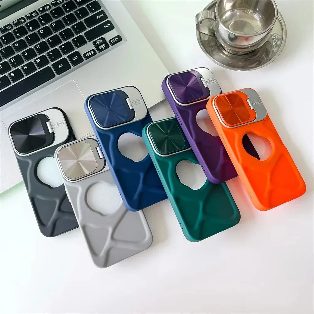 Fashion Logo Hole Magnetic Case for iPhone 11 12 13 14 15 16 Pro Max Plus Lens Protection Flip Bracket Magsafe Silicone Cover