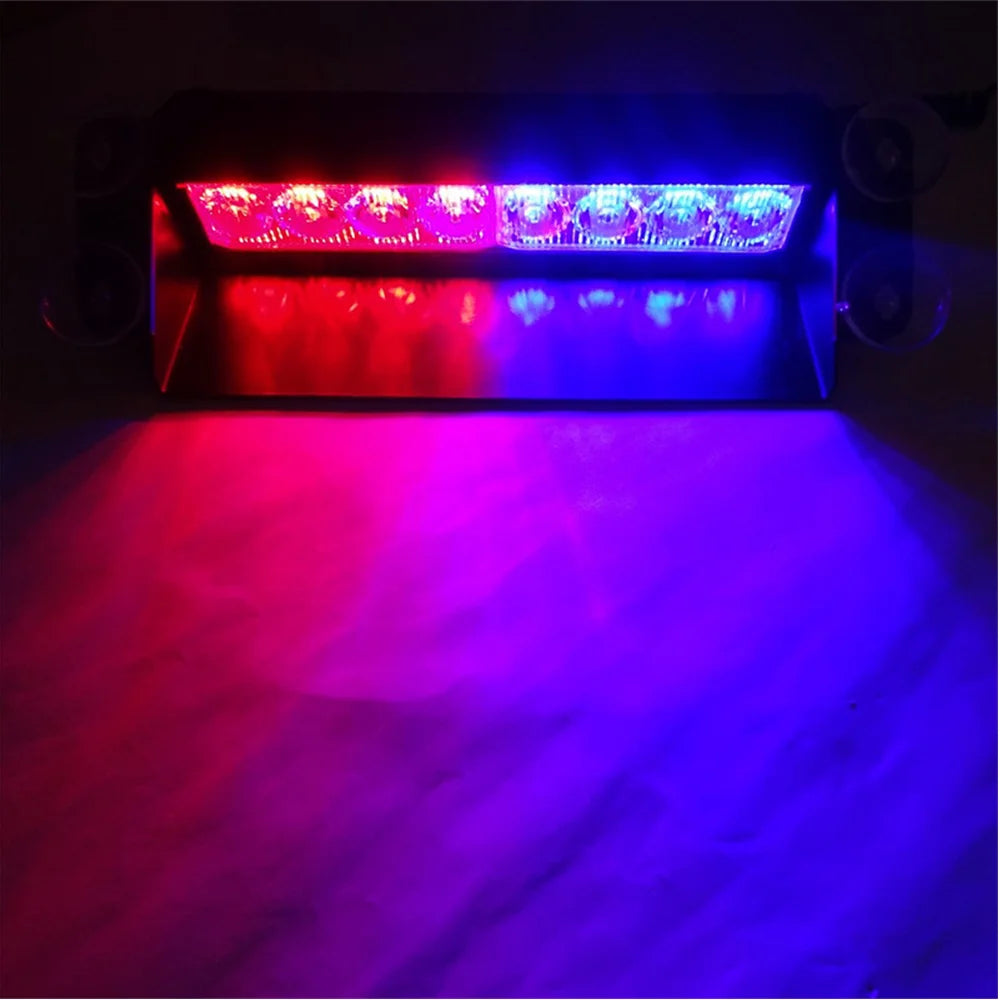 Car LED Police Lights Strobe Light 12V Emergency Signal Lamps Warning Light Auto Truck Flashing Windshield Flash Lighting 8 Leds