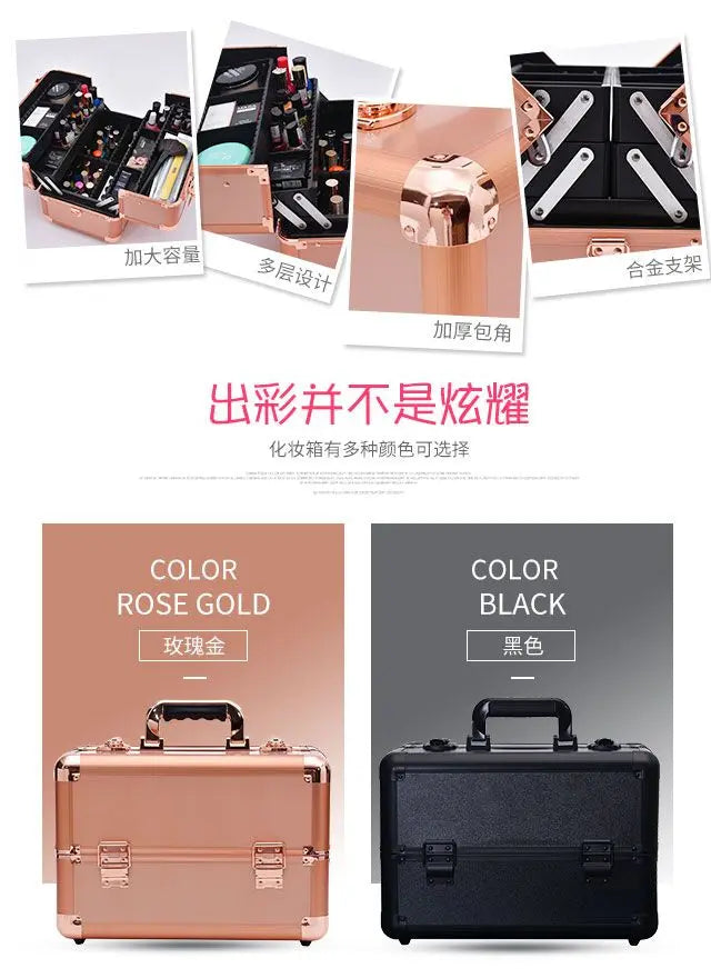 2024 New Professional Makeup Box Aluminum Alloy Make Up Organizer Women Cosmetic Case Travel Large Capacity Suitcase Bag