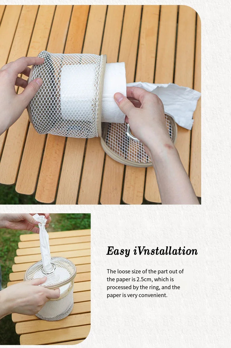 Outdoor Camping Paper Towel Drawer Home Mesh Tube Paper Towel Storage Bag Car Hanging Roll Paper Tube Bag Storage Box