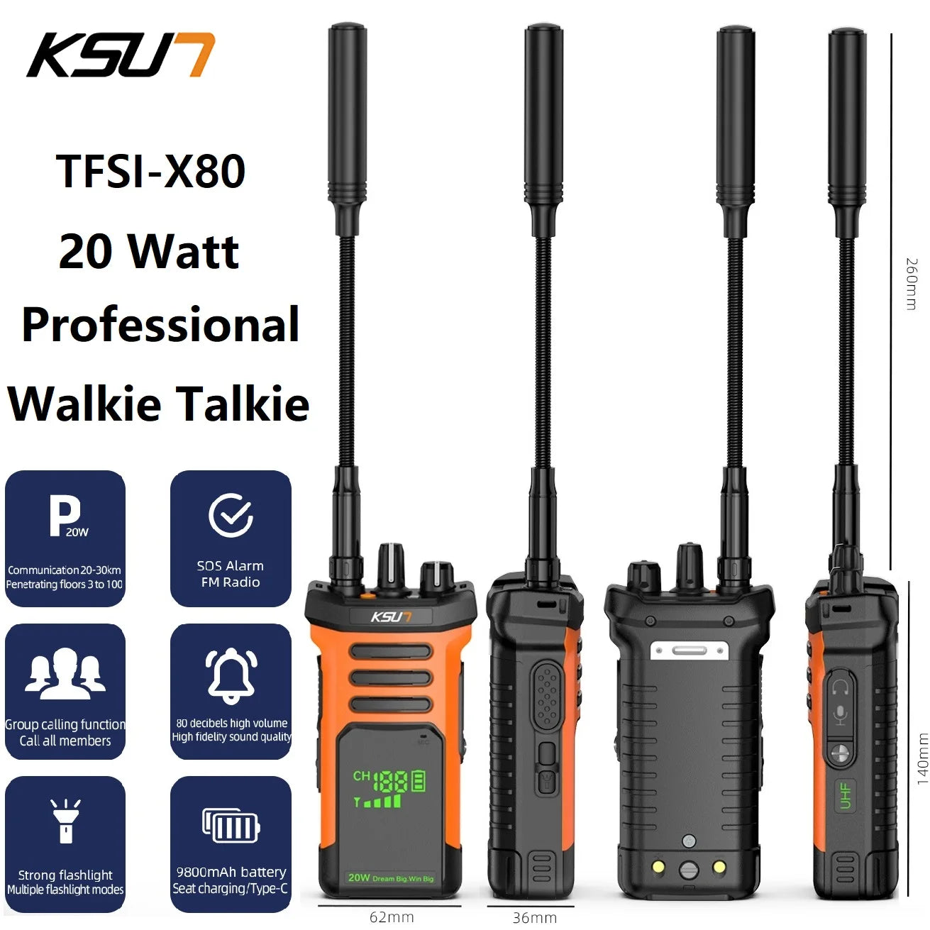 KSUT Professional Radio Walkie Talkie 20Watt Long Range Powerful Two Way Radio Station Portable UHF Transceiver Wireless Device