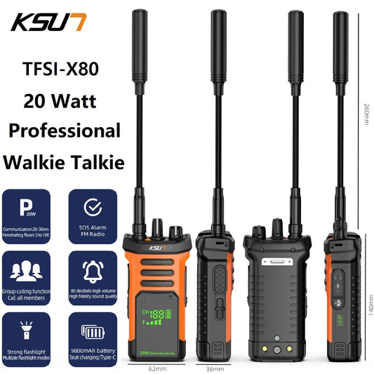 KSUT Professional Radio Walkie Talkie 20Watt Long Range Powerful Two Way Radio Station Portable UHF Transceiver Wireless Device