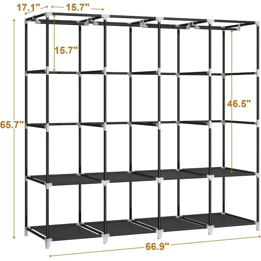 67 in Portable Closet Wardrobe for Hanging Clothes, Wardrobe Closet , 4 Hanging Rods and Side Pockets, 8 Storage Shelves