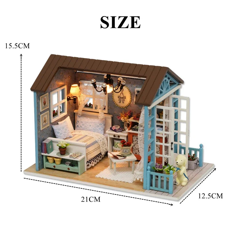 Assemble DIY Wooden House Dollhouse kit Wooden Miniature Doll Houses Miniature Dollhouse toys With Furniture LED Lights Gift