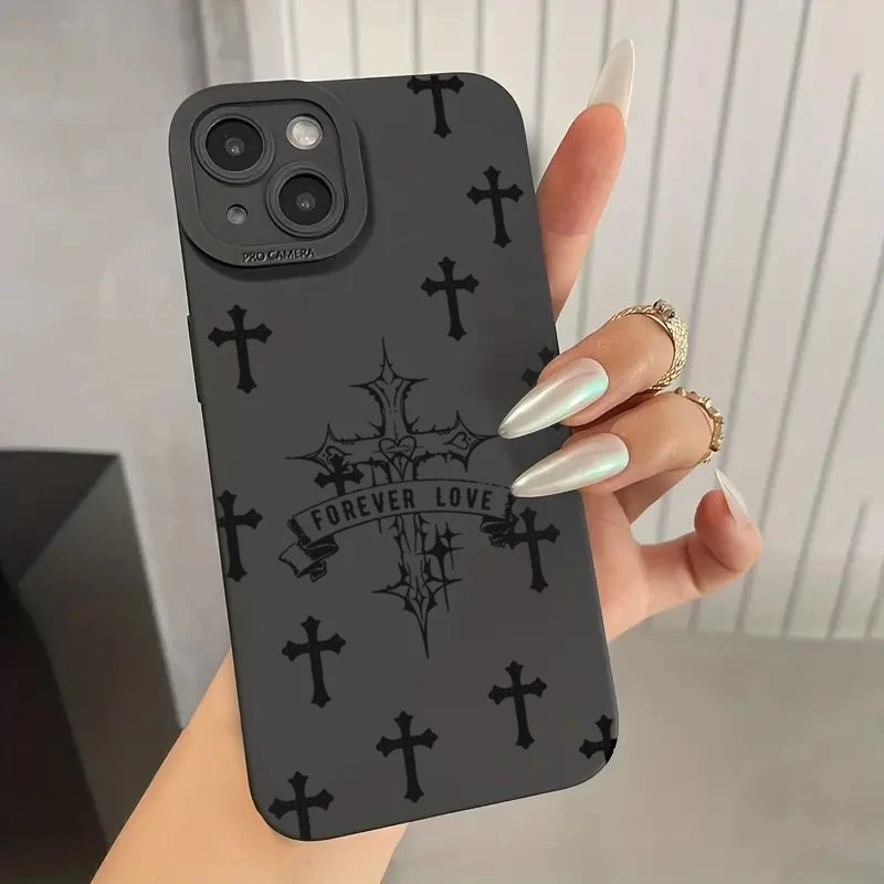 Phone Case For iPhone 16 15 14 11 12 13 Pro Max Mini 7 8 Plus X XR XS Max SE 2020 2022 Black Cross Print Shockproof Soft Cover