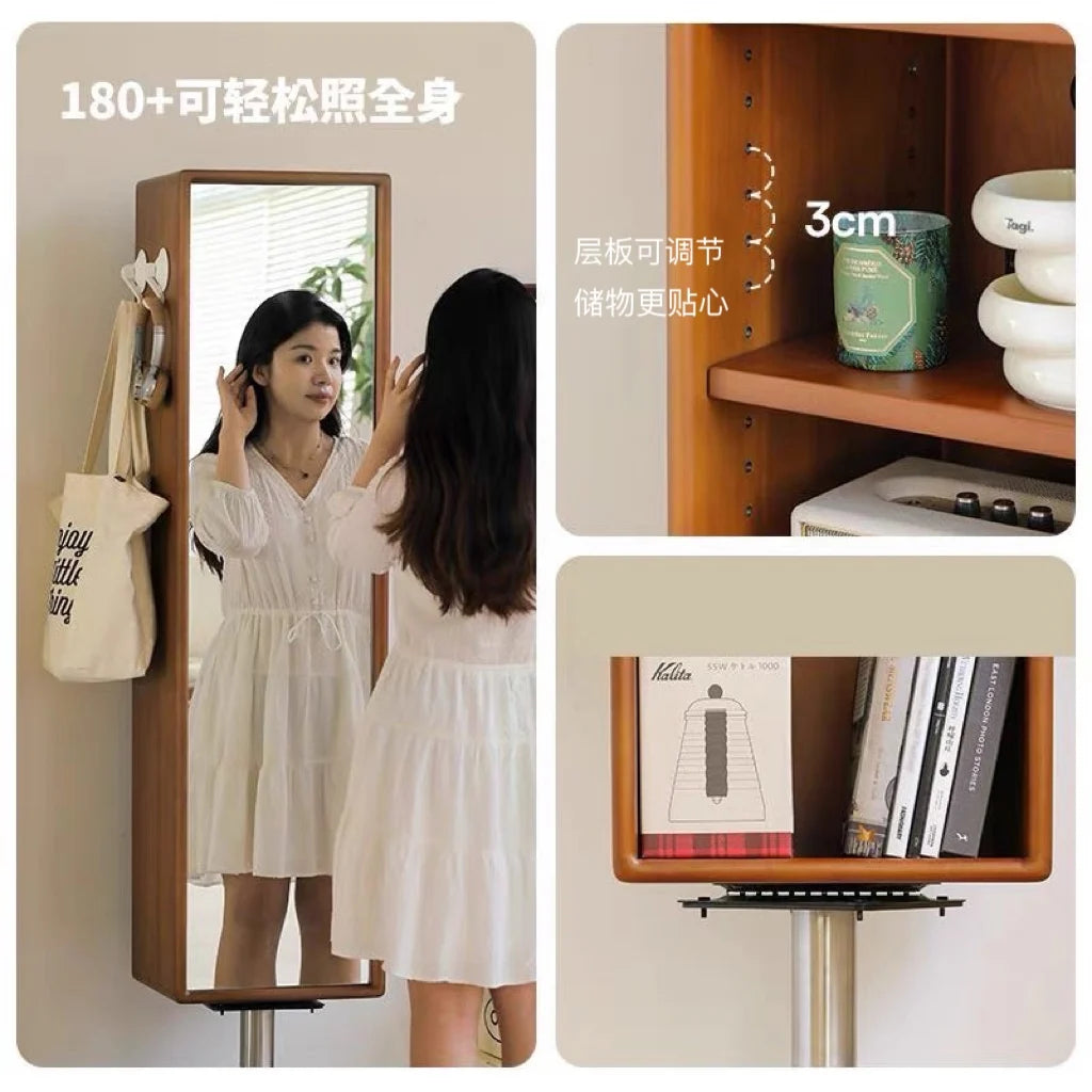 Full Body Mirror Storage Heart Earring Jewelry Box Organizer Store Furniture Cabinet Jeweler Woman Vanity Swivel Wall Stand Wood