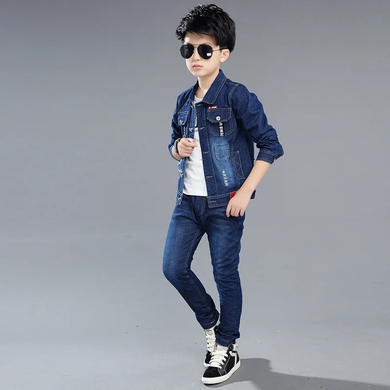 Boys Spring and Autumn Children's Two Piece Set for Kids Clothing Boys Denim Set