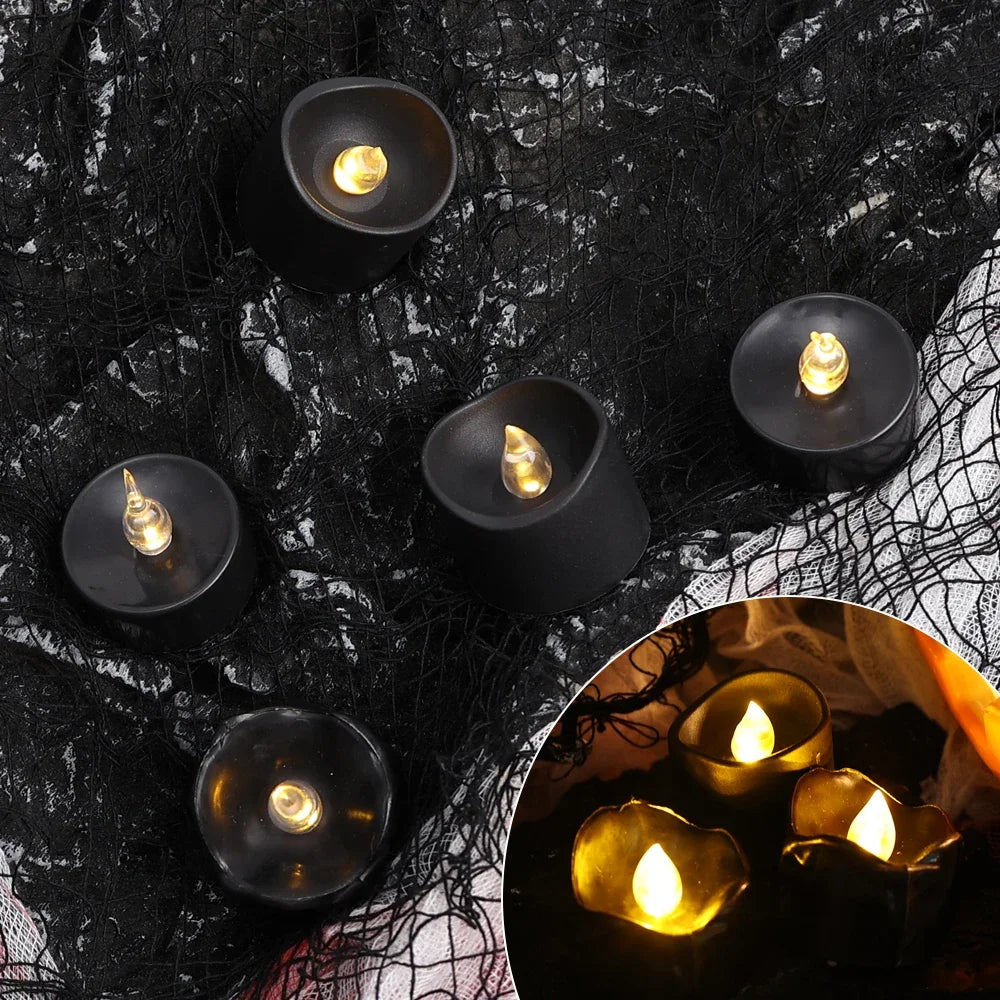 12/1PCS LED Electronic Candles Black Flameless Battery Operated Candle Lamps Halloween Xmas Wedding Party Decoration Lighting