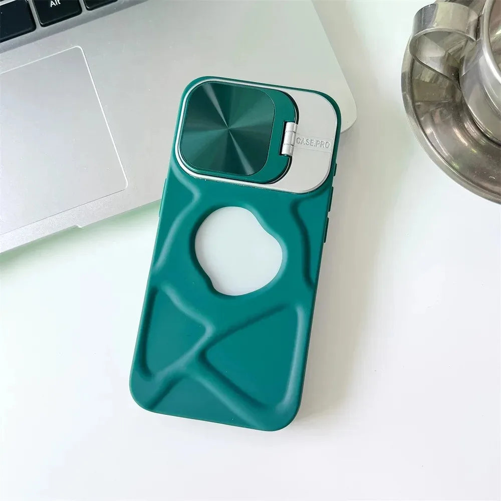 Fashion Logo Hole Magnetic Case for iPhone 11 12 13 14 15 16 Pro Max Plus Lens Protection Flip Bracket Magsafe Silicone Cover