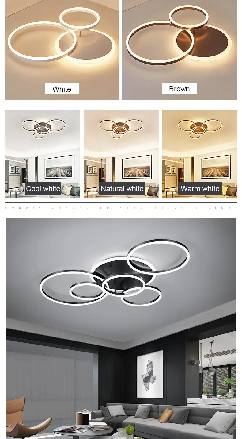 2023 Modern Led Circle Rings Ceiling Lights For living Room Bedroom Study Room Ceiling Lamp White/Brown/Black/Gold Color 90-260V