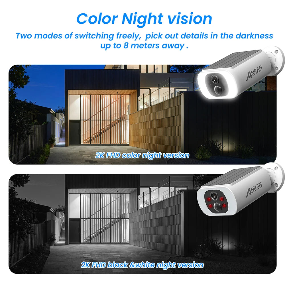 ANRAN 2K Solar Security Camera C3 Outdoor Wireless Solar WIFI Camera Battery Camera Floodlight Color Night Vision Can't Add NVR