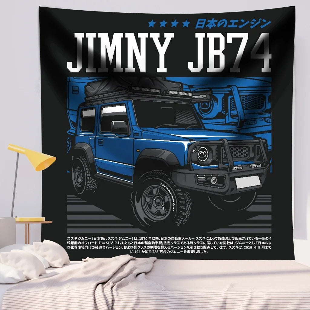 Jdm Car Japanese Racing Game Neon Sport Skyline  Sunset Tapestry Wall  Decorative  Bedroom