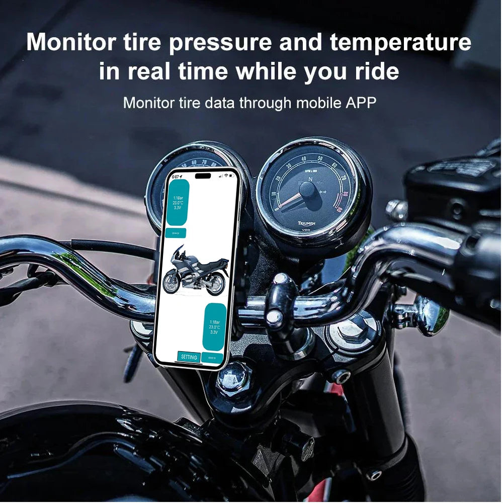 Motorcycle Tire Pressure Sensors TPMS Monitoring System with 2 External Sensor for Motor Bluetooth-Compatible Android/IOS