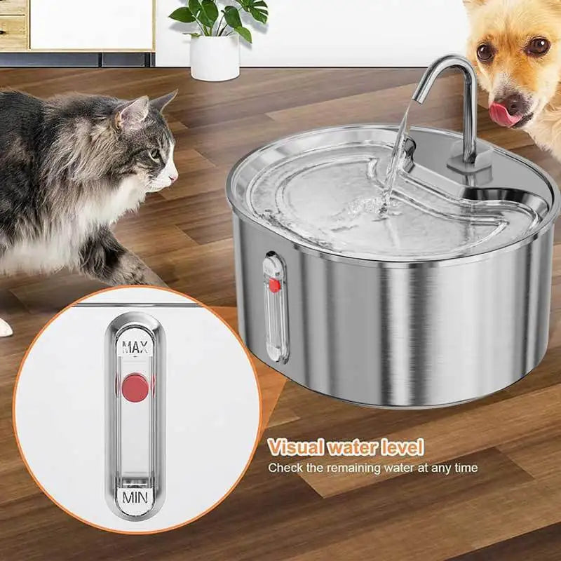 Automatic Cat Water Fountain Stainless Steel Cat Fountain with Filter Visual Water Level Pet Puppy Cats Drinking Water Dispenser