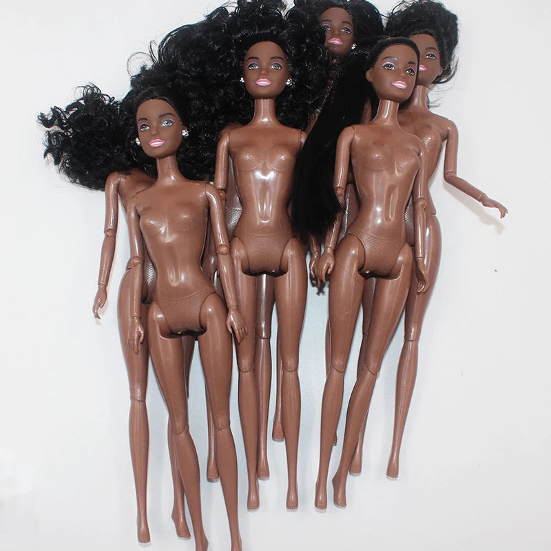 1/6 African Naked Doll 11 Joint Mobility Body 30cm Bjd Curly Straight Braid Ponytail Black People Toys for Girls Fashion Change