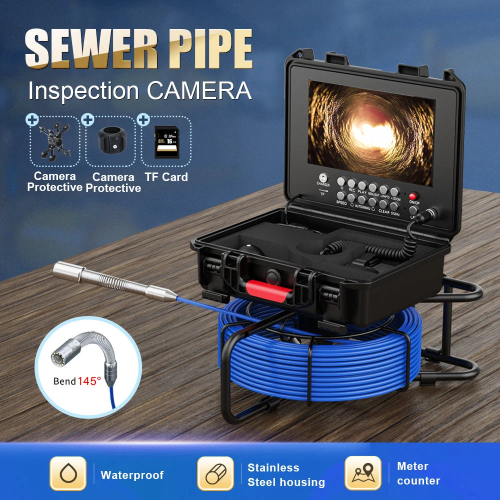 9in HD Wireless WiFi/DVR Distance Counter Sewer Pipe Inspection Camera Video Camera,Drain Industrial Endoscope with Meter Meter