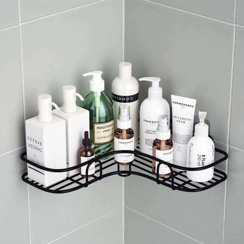 Wall Shelf Kitchen Organizer Shelves Bathroom Shelf Corner Iron Shower Caddy Storage Rack Shampoo Holder Bathroom Accessories