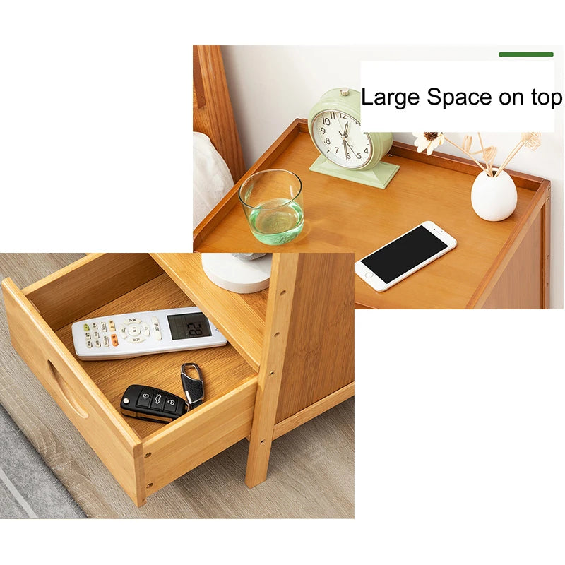 Bamboo Nightstands, Bedside Tables with Open Storage Compartments, Modern Side Table, Easy To Assemble End Table for Bedroom