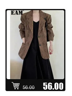 [EAM] 30% Wool X-Long Big Size Warm Woolen Coat New Lapel Long Sleeve Women Jacket Fashion Tide Autumn Winter 2024 1DH4053