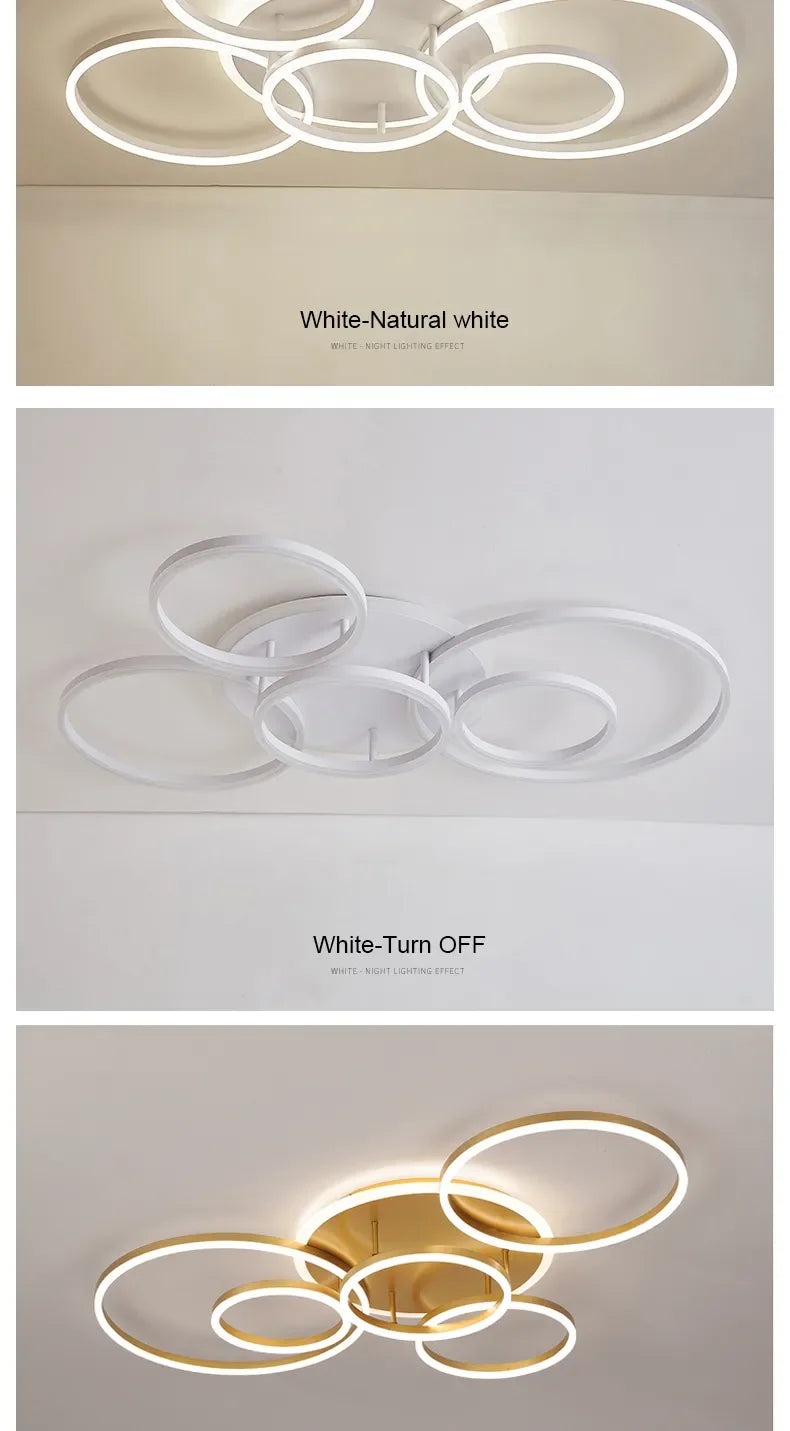 2023 Modern Led Circle Rings Ceiling Lights For living Room Bedroom Study Room Ceiling Lamp White/Brown/Black/Gold Color 90-260V