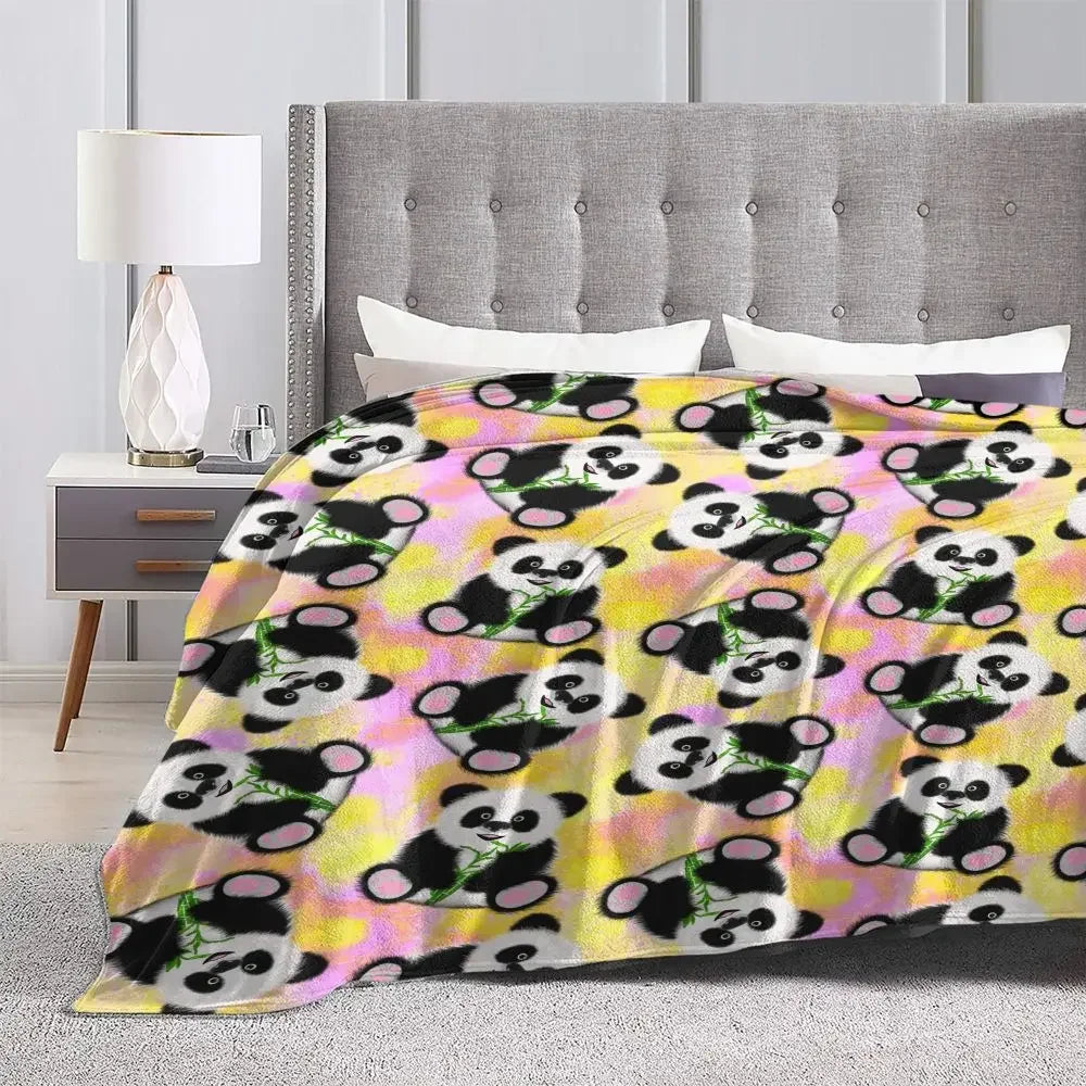 Cute Panda Cartoon Animal Blanket Fleece Textile Decor Portable Ultra-Soft Throw Blankets for Bedding Couch Bedspread