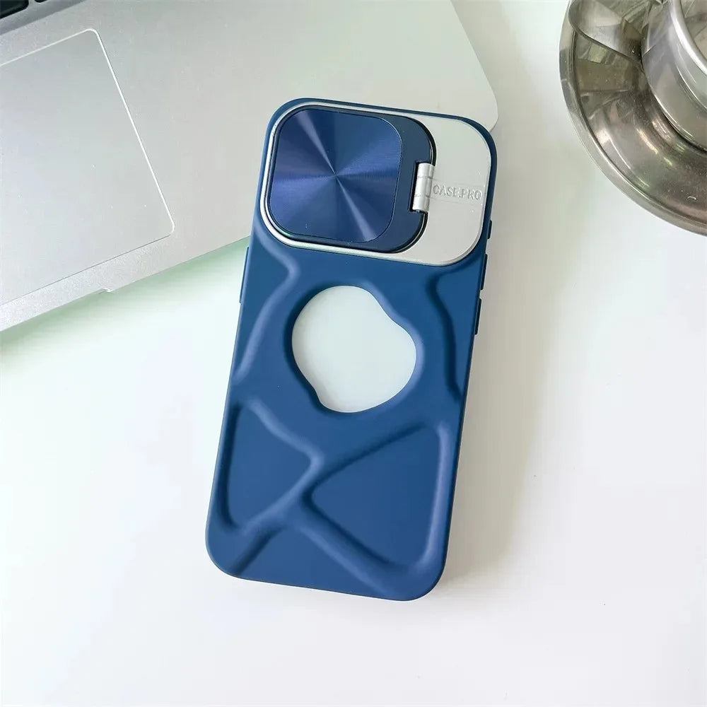 Fashion Logo Hole Magnetic Case for iPhone 11 12 13 14 15 16 Pro Max Plus Lens Protection Flip Bracket Magsafe Silicone Cover