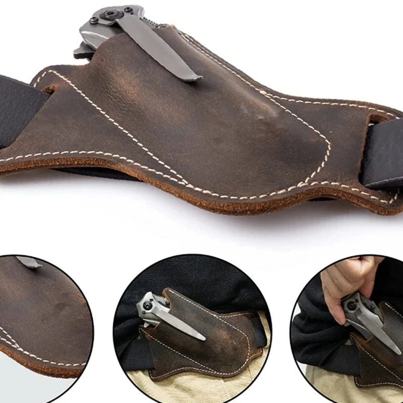 Folding Knife Case Holder Vintage Genuine Leather Knife Sheath Belt Loop Outdoor Hunting edc Knives Holster