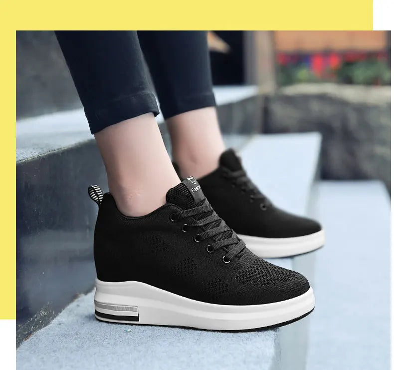 Women Shoes Breathable 5CM Platform Casual Outdoor Lightweight Fashion Mesh For Walking Fitness Black Tenis Feminino Flats